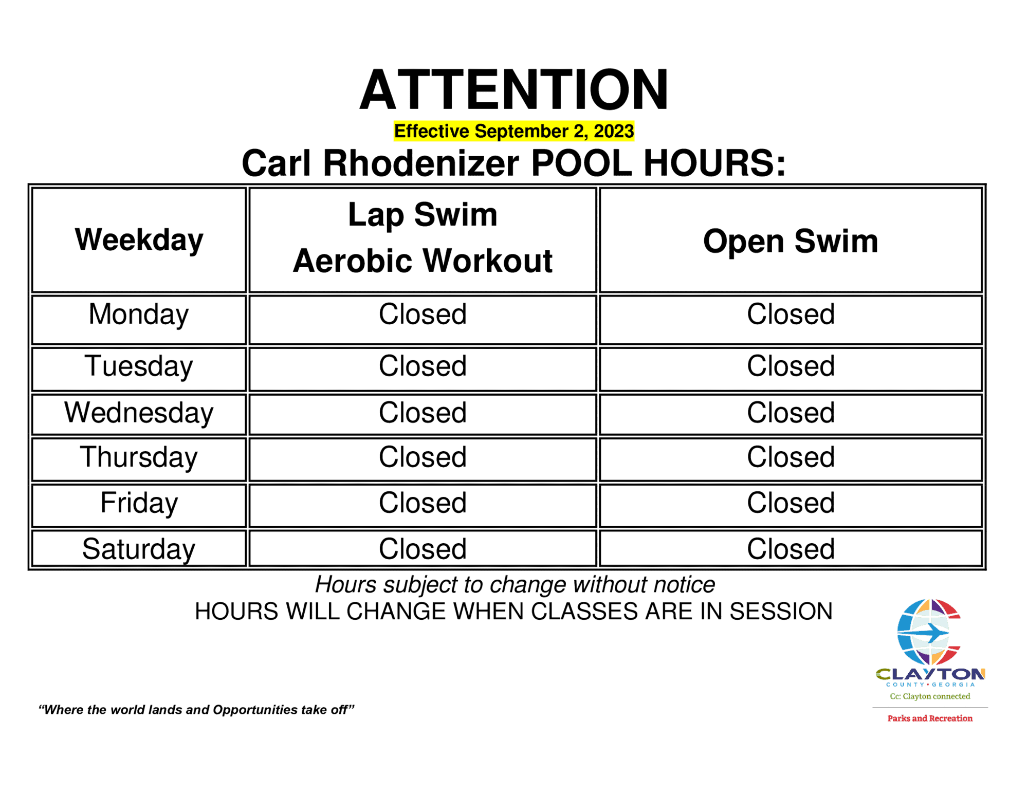 Pool Hours Clayton County Parks
