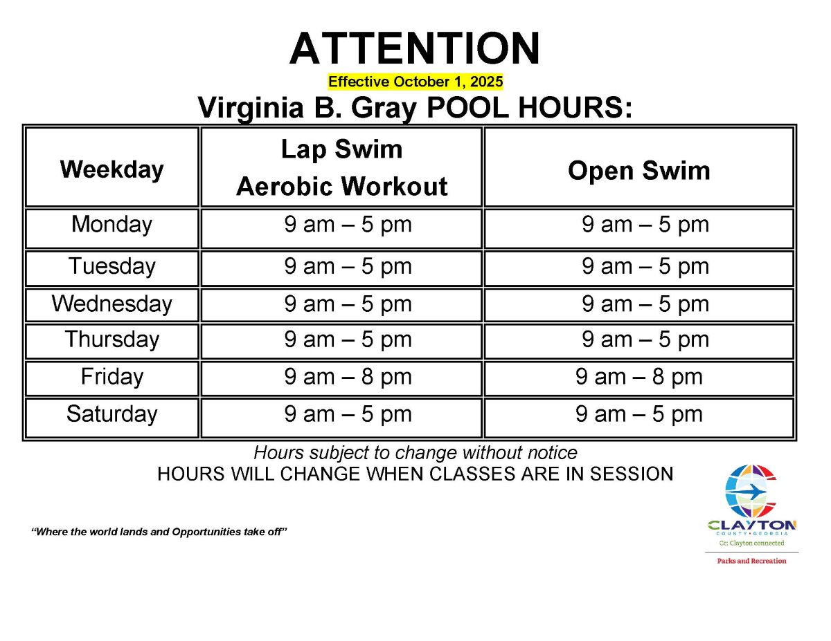 Virginia B. Gray Pool Hours schedule August 1st 2025