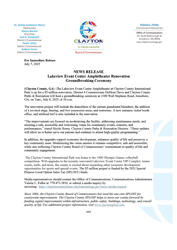 Image of news release for Lakeview Event Center Groundbreaking Ceremony
