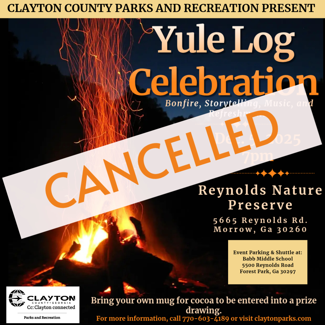 Yule Log Celebration on December 5, 2025 flyer with bonfire on it