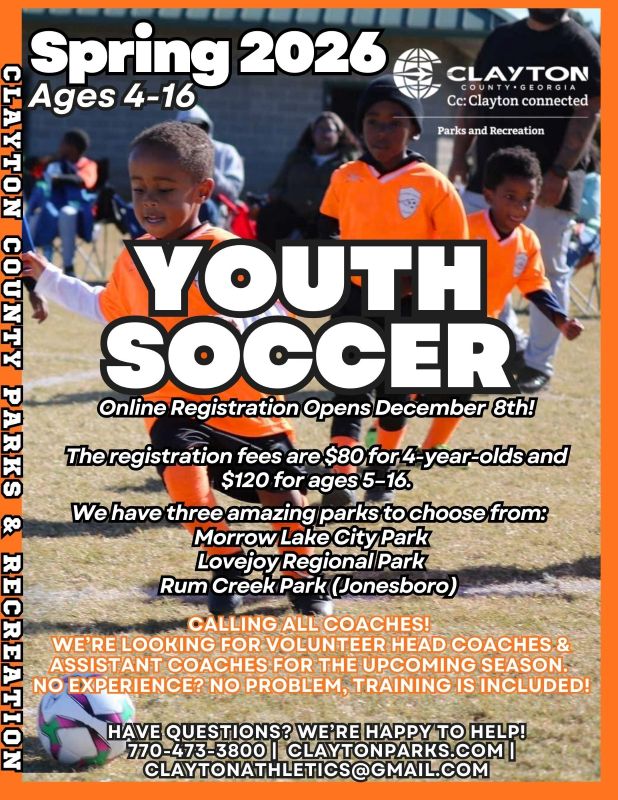 Youth Soccer Registration flyer for December 2025