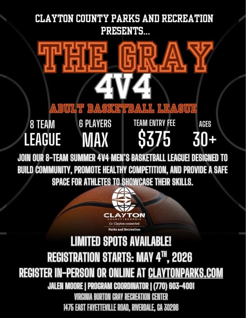 The Gray 4v4 Adult Basketball League May 4, 2026 flyer