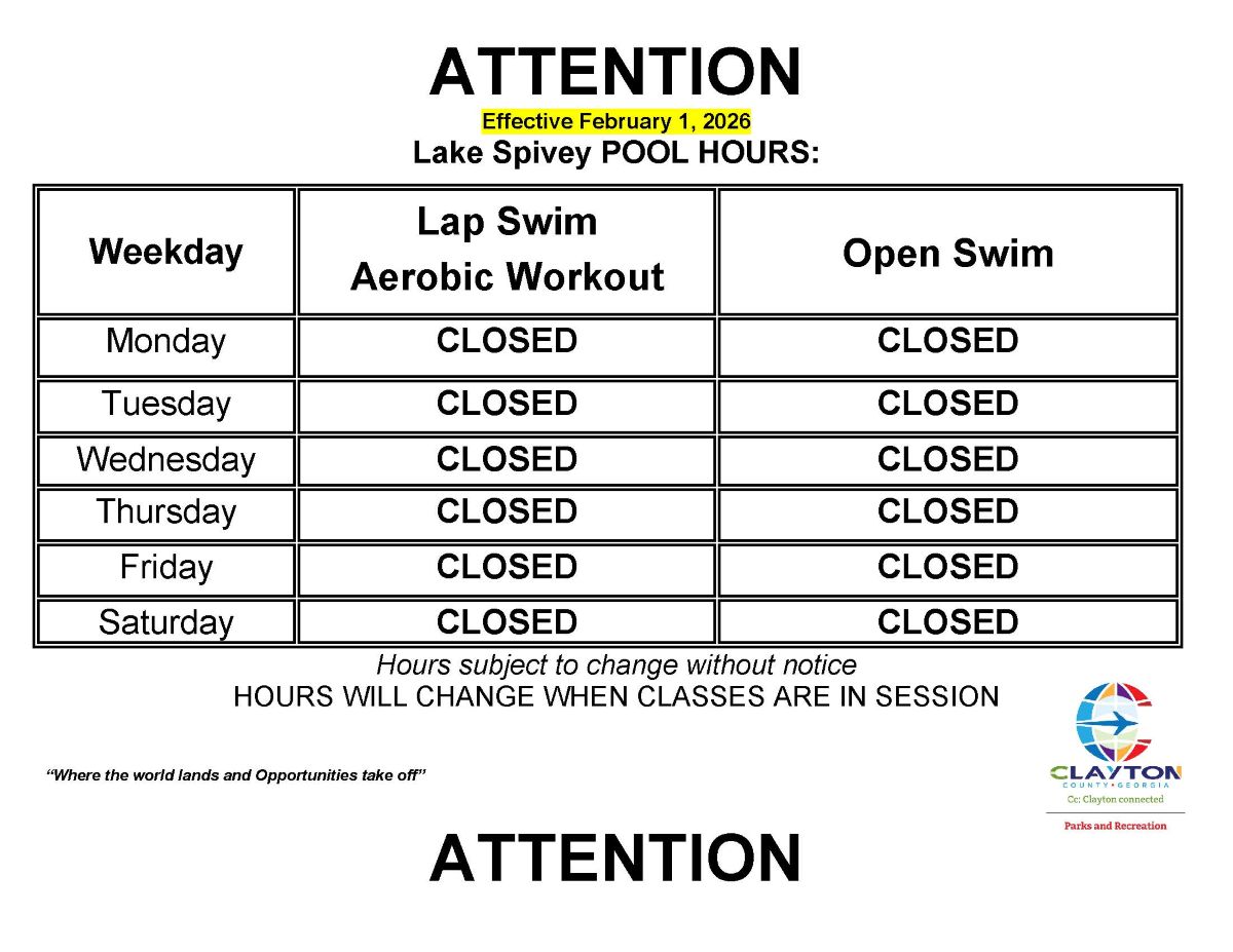 Lake Spivey Pool hours March 2026