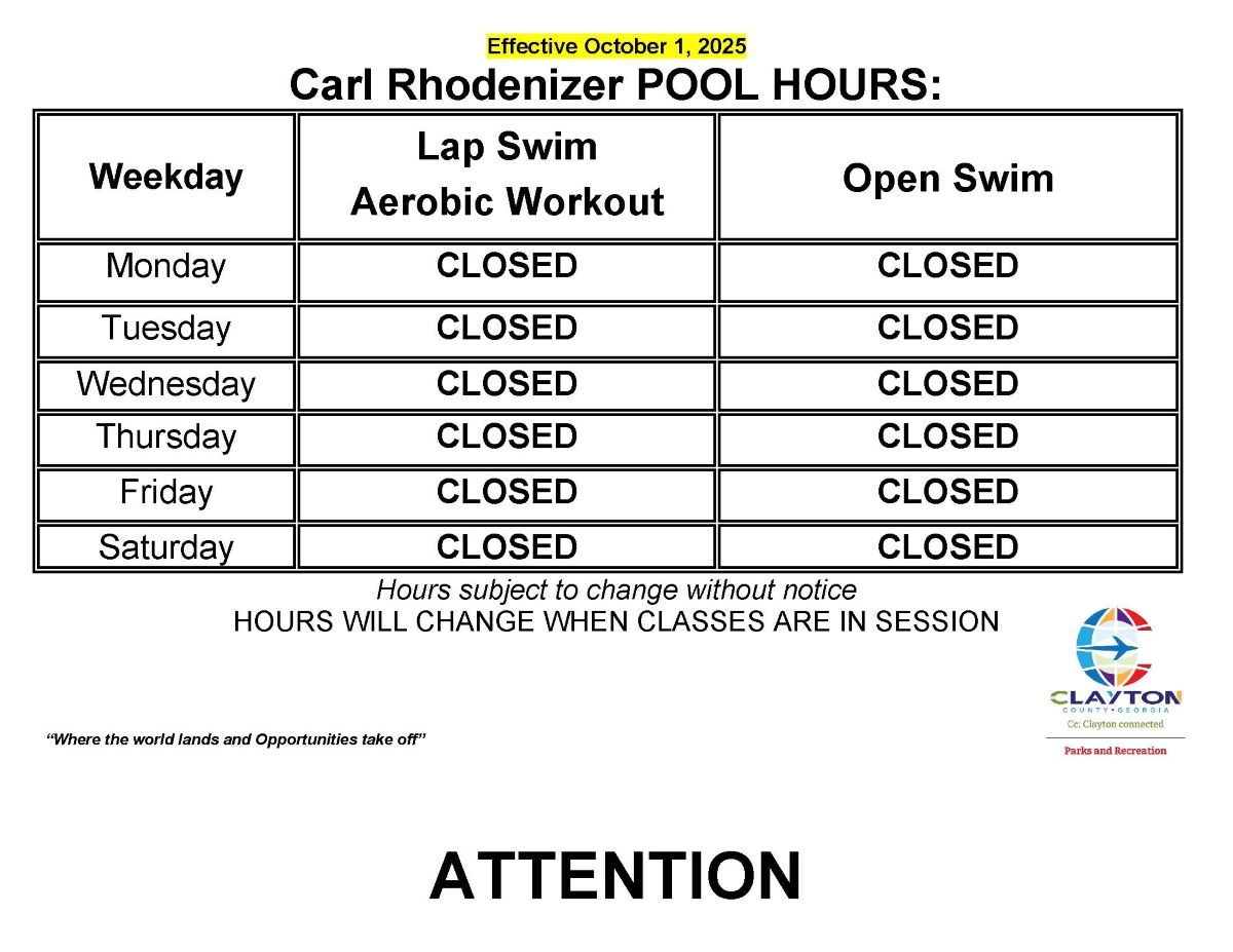 Carl Rhodenizer Pool hours March 2026